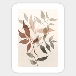 Neutral Boho Art Print, with different brown plants Sticker